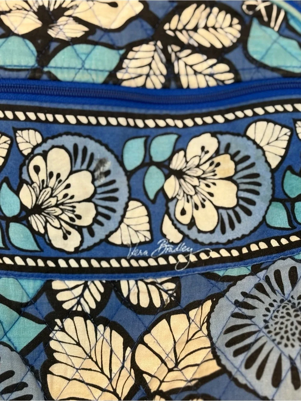 Vera Bradley Retired Blue Bayou Floral Quilted Backpack with Turquoise Accents